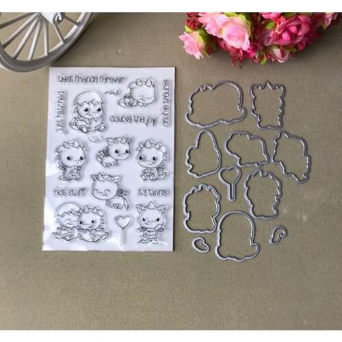 Cute Hatching Dragon Transparent clear Stamp and Metal Cutting Die for DIY Scrapbooking / Card Making/Photo Album Decoration