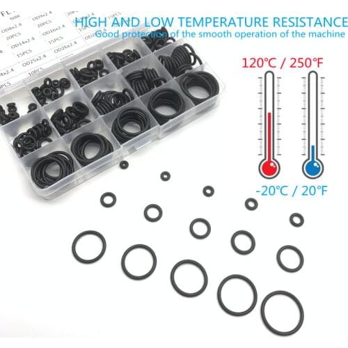 225pcs/Box Rubber O Ring Thickness 2.4mm Assortment Black O-Ring Seals Set Nitrile Washers High Quality For Car Gasket 15 Sizes