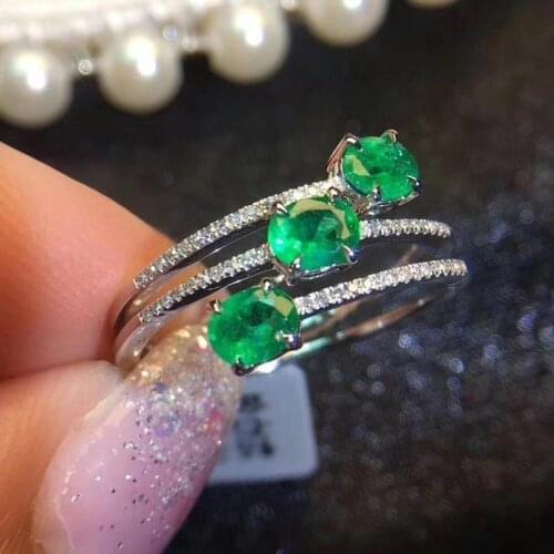 Luxurious three layers surround Natural green emerald Ring S925 Silver Natural Gemstone Ring Womens girl party ewelry