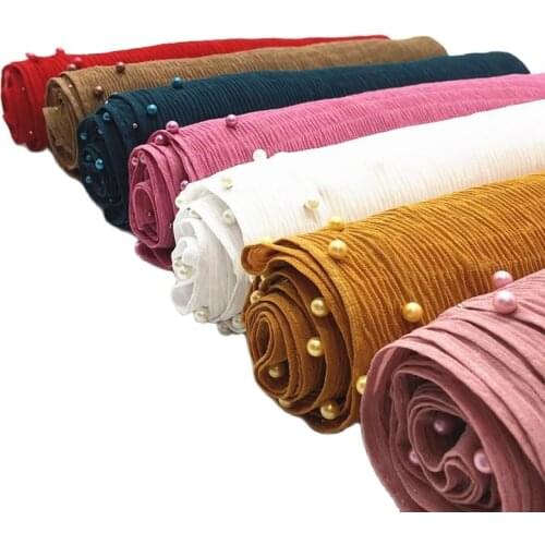 10pcs/lot Luxury Chiffon Pearls Hijab Scarf Wrinkle Shawl Women Plain Pashmina Bandana Muslim Echarpe Wrap Muffler
