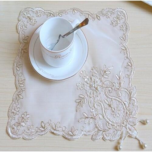 Luxury gold table place mat cloth lace embroidery pad tea cup mug Christmas coaster plate placemat coffee doily dining kitchen
