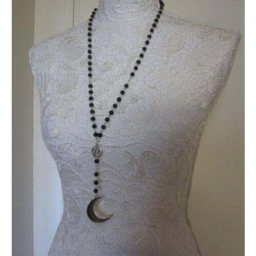 Moon Crescent Rosary, Black/Silver, Wicca, Pagan, Gothic