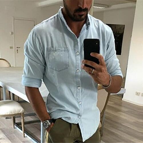 Spring Summer Solid Long Sleeve Slim Shirts For Men Casual Pocket Button Lapel Shirt Fashion Mens Cardigan Tops 2021 Streetwear
