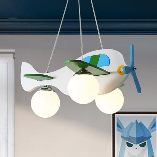Modern kids pendant light for Room Creative Airplane glass ball pendant light Boys Kids Bedroom Wood light fixture pendant