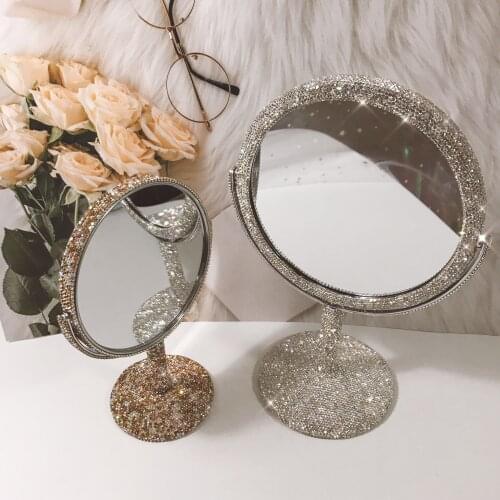 Sparkling High-grade Diamond Makeup Mirror Creative Rhinestone Mirrors Rotatable Girl Bling Room Table Makeup Decor Round Mirror
