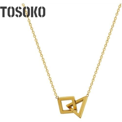 TOSOKO Stainless Steel Jewelry Triangle Square Pendant Necklace Womens Simple Clavicle Chain BSP222