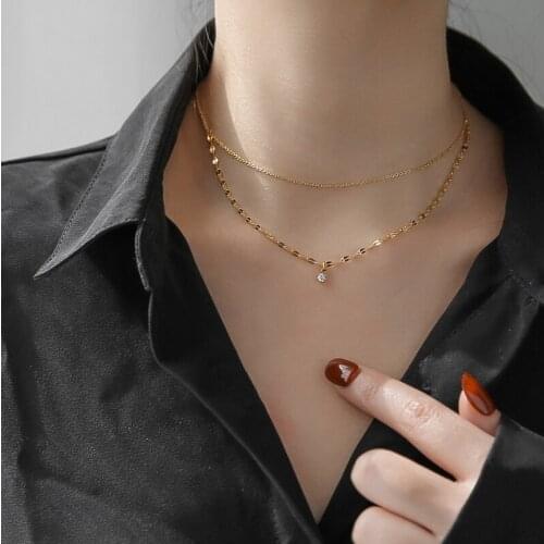 YUN RUO 18 K Gold Plated Six Claw Zircon Pendant Necklace Woman Lip Chain Fashion Titanium Steel Jewelry Stainless Gift Not Fade