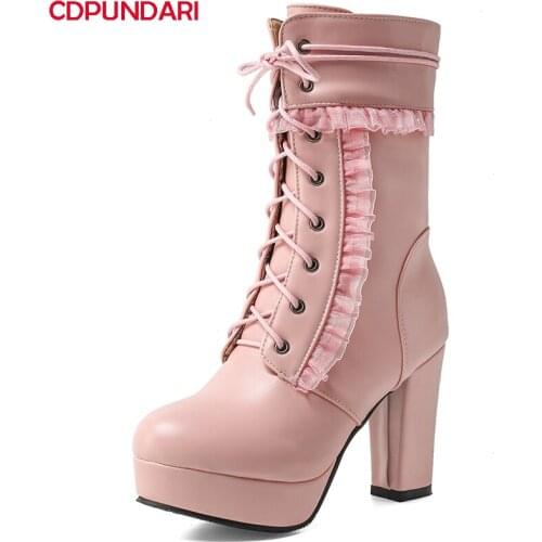 Lolita Shoes Platform Ankle Boots For Women Autumn Winter High Heels Punk Short Boots Ladies Big Size Bottes Plateforme Femme