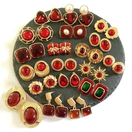 Sweet Red Colors Styles Geometric Alloy Party Stud Earring For Women