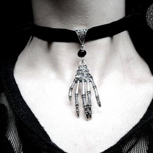 Vintage Skull Ghost Hand Gothic Choker Collar Beads Wing Black Neck Brace Necklace For Women Mexican Halloween Fashion Jewelry