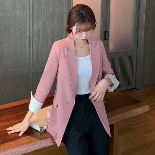 Spring Korean Solid Blazer Feminino Casual Blue Single Breasted Womens Blazers Long Sleeve Blazer Mujer For Autumn Woman Blazer