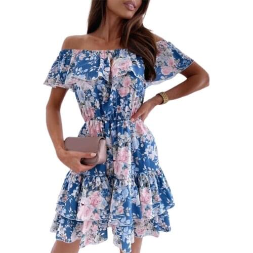 Summer Women Dress 2021 Flower Pattern All-match Off Shoulder Short Sleeve Princess Dress women summer Clothing