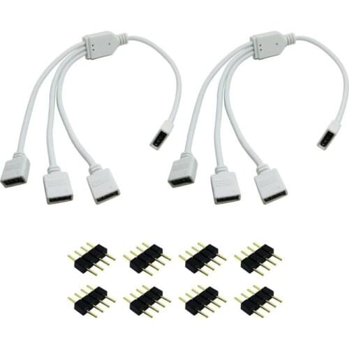 Strip Light RGB Connector Splitter 2 in 1 RGB ED Strips Extension Cable with 4 Pin Connector for 5050 3528 Strips 2pcs