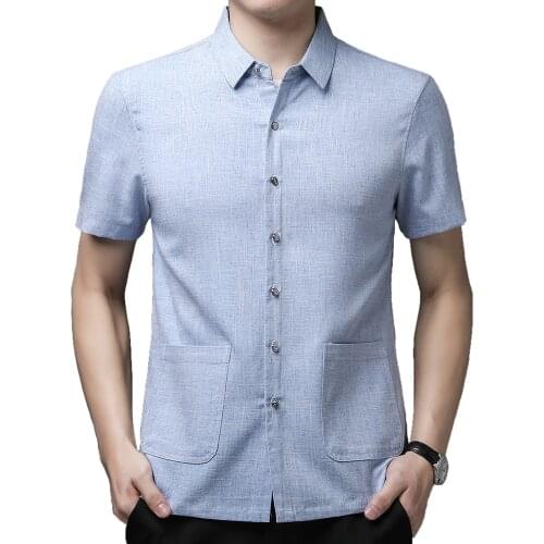 2021 new big pocket solid mens shirts for men clothing fashion summer short sleeve shirt luxury dress casual clothes jersey 720