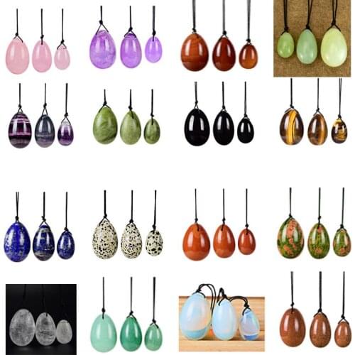 3pcs Amethyst Yoni Eggs Drilled Jade Egg for Women Kegel Exerciser Tightening Vaginal Muscle Ben Wa Ball Feminine Hygiene Massag
