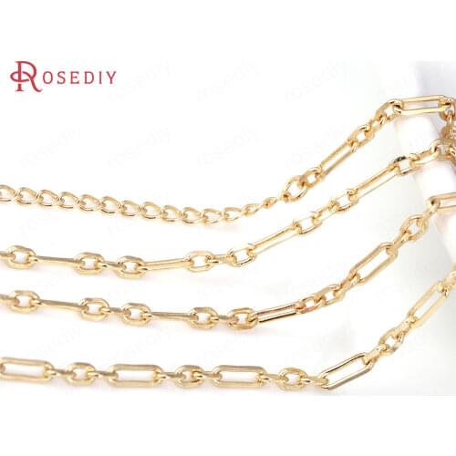 40492)2PCS Full length 50CM 24K Gold Color Copper Necklaces Finished Chains Jewelry Making Supplies Diy Findings Accessories