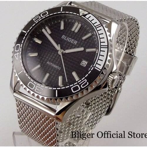 BLIGER Brand 41mm Automatic Men Watch Sapphire Glass 21 Jewels MIYOTA 8215 Movement Ceramic Insert 3ATM