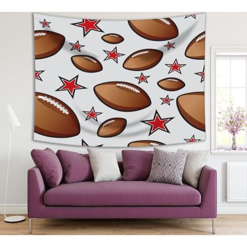 Tapestry American Football and Stars Childish Fun Brown Red Illustration Printed