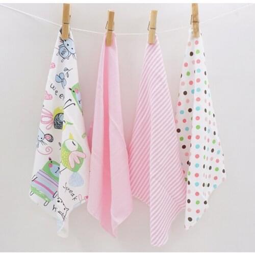 H12 Free shipping baby small square / feeding napkin soft cotton cloth Pink hand-painted pattern 4 pieces installed size 28 * 28