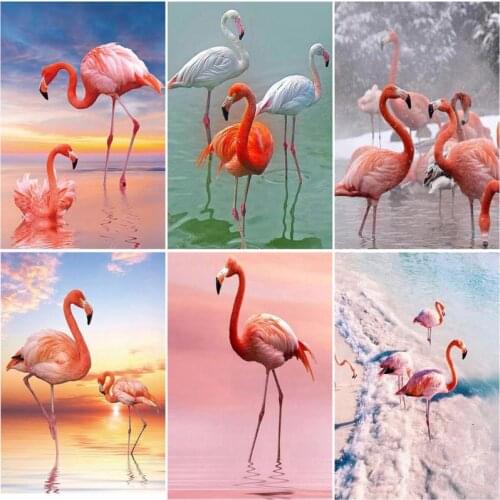 RUOPOTY Picture Diy Oil Painting By Numbers Kits Flamingo Animals Acrylic Wall Art Home Decors Coloring By Numbers For Diy Gift