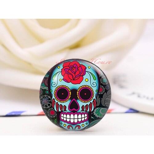Handmade Round Happy Halloween Skeleton photo glass Cabochons, Jewelry Finding Cameo Pendant Settings, (F008-215)