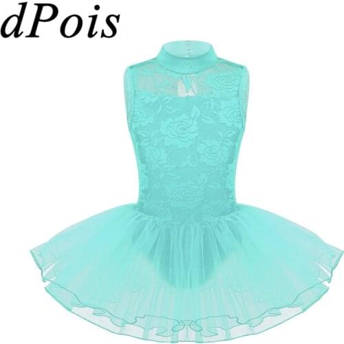 Child Floral Lace Contemporary Ballet Dance Leotard Mesh Tutu Dress Kids Girls Ballroom Tango Latin Skirt Ballerina Dance Wear