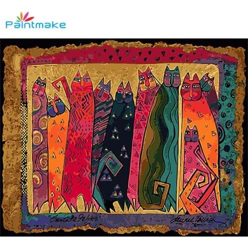 PAINTMAKE animal DIY Painting By Numbers cartoon cute Cat Oil Painting On Canvas For Home Decoration Wall Art Picture