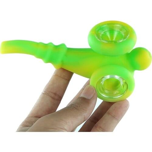 New Popular Silicone Tobacco Pipe Stems Spoon with Glass Bowl Cigarette Tube Filter Smoking Accessories