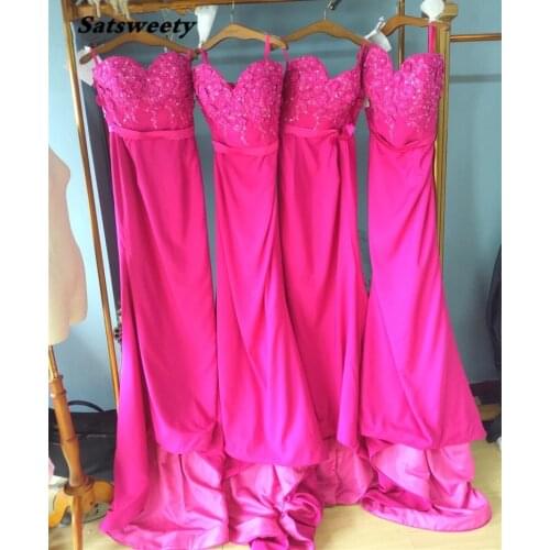 Latest Long Bridesmaid Dress Floor Length Sweetheart Neckline Fuchsia African Wedding Party Dress Vestidos