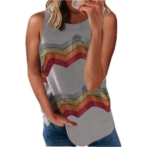 2021 New Summer Tank Tops Women Rainbow Print Loose Sleeveless Vest Ladies Harajuku Street T-shirt Plus Size Women Clothing