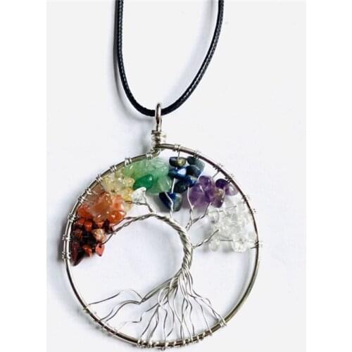 New 7 Chakra Stones Natural Stone Quartz Tree of Life Pendant for Women Men Healing Crystal Necklace Pendants Reiki Jewelry