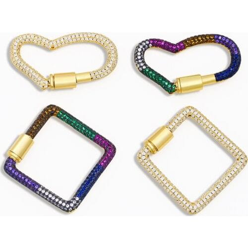 OCESRIO DIY Pendant Carabiner Squar Screw Zircon Clasp Decoration Polished Heart Clasps Necklace for Jewelry Making Cspa063