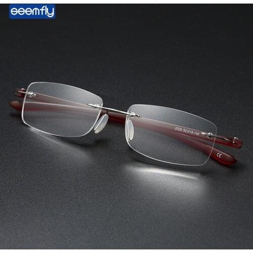 Seemfly Simple Fashion Metal Rimless Reading Glasses Portable Presbyopia Eyeglasses Elderly Men Women Eyewear Diopters 1.0 4.0