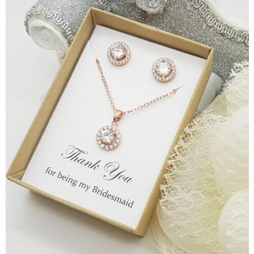 Personalize any text wedding Bridesmaid Cubic Zirconia crystal necklace earrings sets maid of honour Jewelry Set proposal gifts
