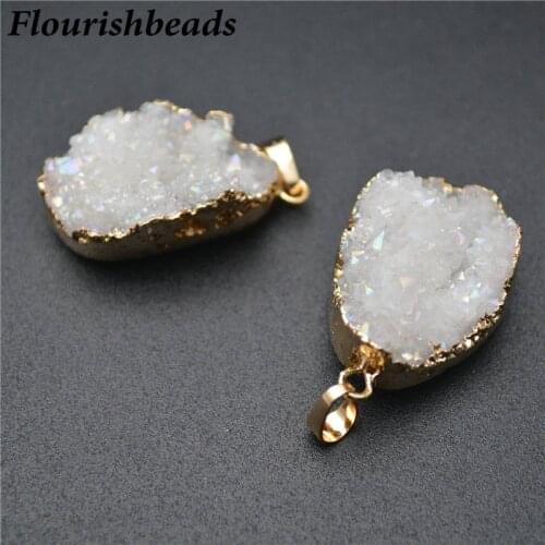 Natural Rough Mineral Clear Druzy Geode Agate Stone Nugget Irregular Original Gemstone Pendant Shiny Fits Necklace Making