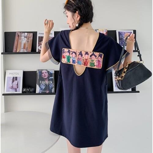 QOERLIN Style Fun Cartoon Print Mesh Short Sleeve Dress Summer 2021 Sweet Round Pocket A-line Dress Female Mini Vestido Ladies
