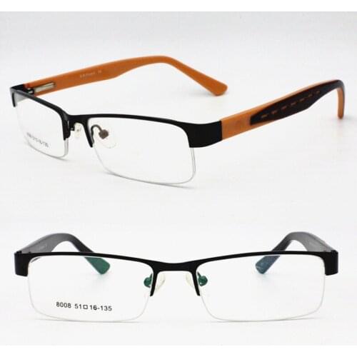 Pull sales 8008 rectange shape half-rim metal combined acetate temple with flexible dual colors optical glasses frame for teens