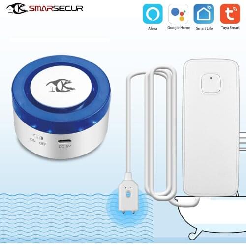 SMARSECUR Home wifi Security alarm siren WiFi Smart Siren Tuya Smart WiFi Water Leakage Detector