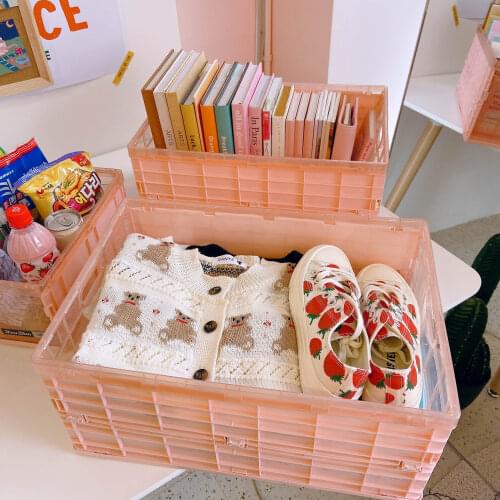 W&G Folding Plastic Desktop Storage Box Set Home Organizer Box Container Sundries Clothes Bookbox Large Storage Box Cover 2021