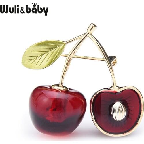 Wuli&baby New Enamel Red Cherry Brooches For Women 2-color Cherry Fruits Office Casual Weddings Brooch Pins Gifts