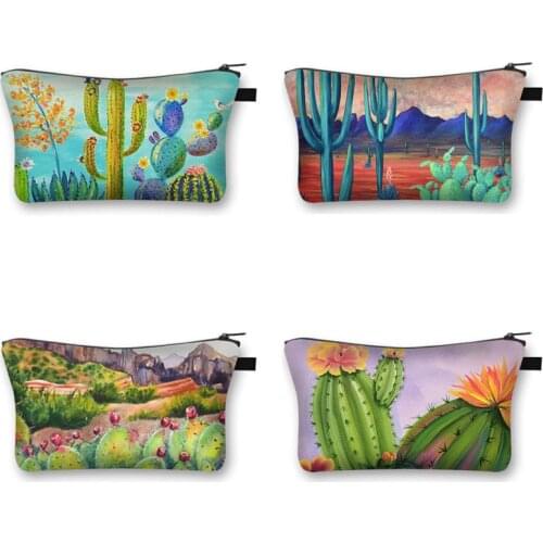 Funny Cactus Cosmetic Bag Women Storage Bags for Travel Ladies Canvas Toilet Bag Fashion Cosmetic Case Organizers Bags