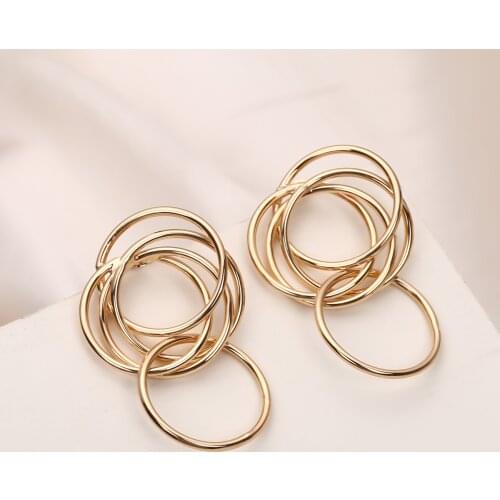 Women Jewelry Drop Earrings Hot Selling Metal Alloy Round Circles Golden Silvery Plating Color Metallic Earrings For Lady Gifts
