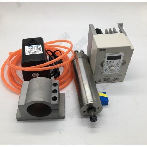 1.2KW 60000rpm ER11 62mm 220V 1000Hz Water Cooled AC Spindle Motor 1.5kw VFD + Pump+ Clamp Kit for CNC Router Engraving ABS PVC