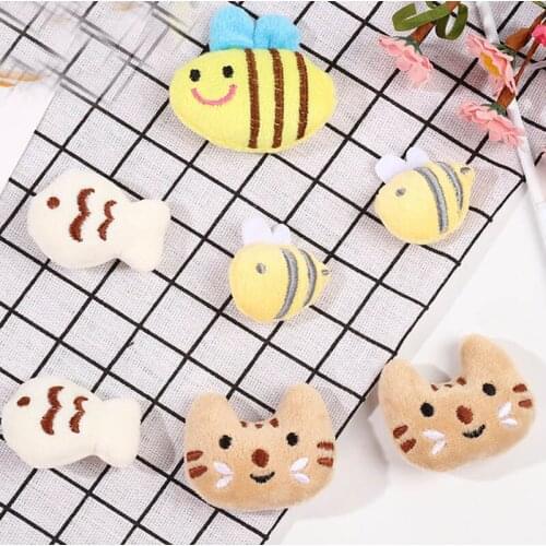 10pcs/lot Kawaii Plush Animal Patches DIY Cotton-filled Bee/Cat/Fish Appliques Childrens Headwear Clothing Accessories