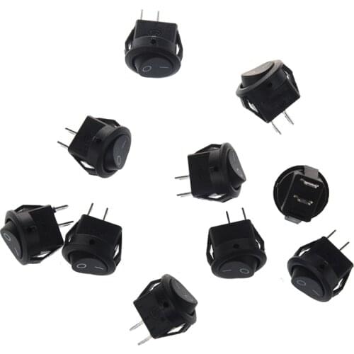 10pcsx AC 3A/250V 6A/125V ON-OFF I/O SPST 2 Pin Snap in Round Boat Rocker Switch