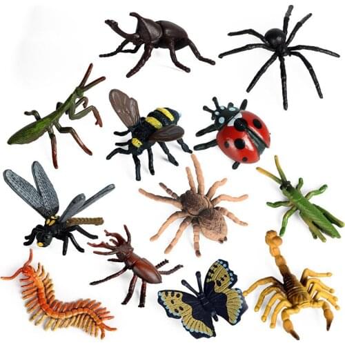 12pc/Set Children simulation wild insect animal model mini butterfly bee spider mantis scorpion centipede dragonfly toy