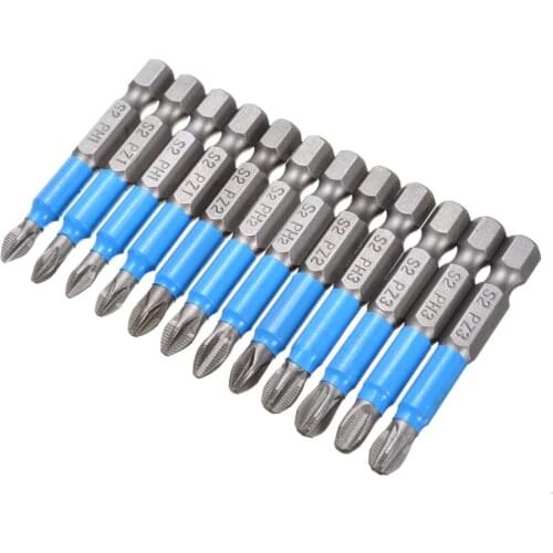 12Pcs 50mm Magnetic Screwdriver Bit Philips PH1 PH2 PH3 PZ1 PZ2 PZ3 Impact Screwdriver Drill Bit Hex Shank Electric Screwdriver