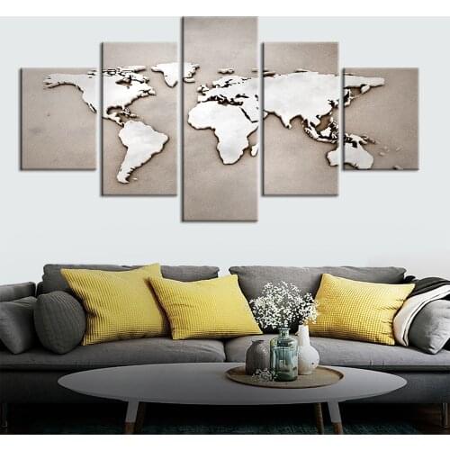5 Panel Abstract World Map Modular Wall Art Canvas Poster Pictures HD Print Paintings Home Decor Living Room Bedroom Decoration