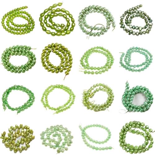 Cultured Potato Freshwater Pearl Beads Green 7-8mm Punch Loose Beads for Make Jewelry DIY Accessories Hole:Approx 0.8mm