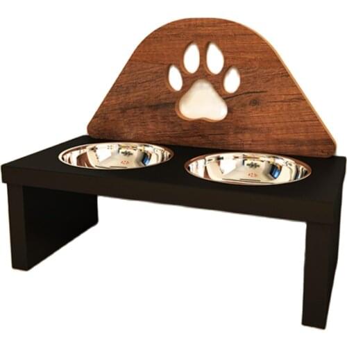 Black Wood Paw Pattern Mama In Pairs and Water Bowl Pet Products/Cat Dog Supplies/Mama storage